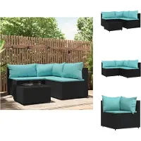 The Living Store 4-tlg. Garten-Lounge-Set mit Kissen Schwarz Poly Rattan