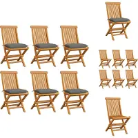 vidaXL Gartenstühle mit Grauen Kissen 6 Stk. Massivholz Teak - Gartenstühle