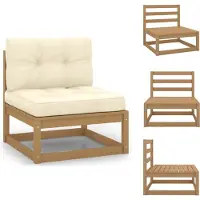 vidaXL Garten-Mittelsofa mit Creme Kissen Massivholz Kiefer - Gartensofaelemente