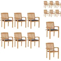 vidaXL Stapelbare Gartenstühle mit Kissen 6 Stk. Massivholz Teak - Gartenstühle