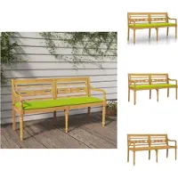 vidaXL Batavia-Bank mit Hellgrünem Kissen 150 cm Massivholz Teak - Gartenbänke