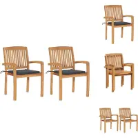vidaXL Gartenstühle 2 Stk. mit Anthrazit Kissen Massivholz Teak - Gartenstühle