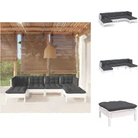 vidaXL 6-tlg. Garten-Lounge-Set mit Kissen Weiß Kiefernholz - Gartenmöbel-Sets