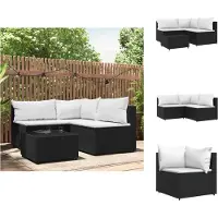 The Living Store 4-tlg. Garten-Lounge-Set mit Kissen Schwarz Poly Rattan