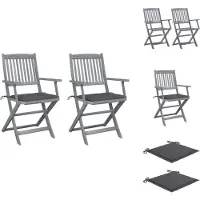 vidaXL Klappbare Gartenstühle 2 Stk. mit Sitzkissen Massivholz Akazie - Gartenstühle
