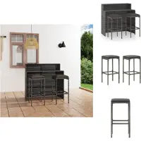 vidaXL 3-tlg. Gartenbar-Set mit Kissen Grau - Gartenmöbel-Sets