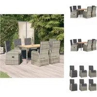 vidaXL 7-tlg. Garten-Essgruppe mit Kissen Grau Poly Rattan - Gartenstühle
