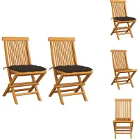 vidaXL Gartenstühle mit Taupe Kissen 2 Stk. Massivholz Teak - Gartenstühle