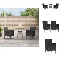 vidaXL 3-tlg. Garten-Bistro-Set mit Kissen Schwarz Poly Rattan - Gartenmöbel-Sets