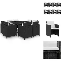 vidaXL 9-tlg. Garten-Essgruppe mit Auflagen Poly Rattan Schwarz - Gartenmöbel-Sets