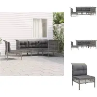 vidaXL 5-tlg. Garten-Lounge-Set mit Kissen Grau Poly Rattan - Gartenmöbel-Sets