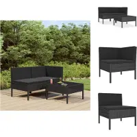 vidaXL 3-tlg. Garten-Lounge-Set mit Auflagen Poly Rattan Schwarz - Gartenmöbel-Sets