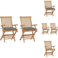 vidaXL Gartenstühle mit Grauen Kissen 2 Stk. Massivholz Teak - Gartenstühle