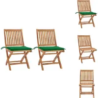 vidaXL Gartenstühle 2 Stk. mit Grünen Kissen Teak Massivholz - Gartenstühle
