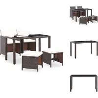 vidaXL 5-tlg. Garten-Essgruppe mit Auflagen Poly Rattan Braun - Gartenmöbel-Sets