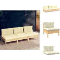 vidaXL 3-Sitzer-Gartensofa mit Creme Kissen Massivholz Kiefer - Gartensofas