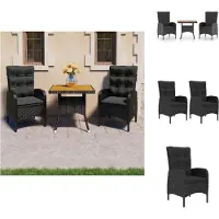 vidaXL 3-tlg. Garten-Essgruppe Poly Rattan und Akazienholz Schwarz - Gartenmöbel-Sets