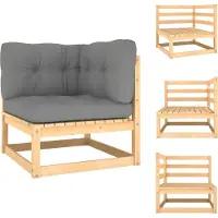 The Living Store Garten-Ecksofa mit Grauen Kissen Massivholz Kiefer