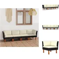 vidaXL 4-Sitzer-Gartensofa mit Kissen Schwarz Poly Rattan - Gartenmöbel-Sets