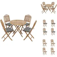 vidaXL 5-tlg. Garten-Essgruppe mit Kissen Klappbar Bambus - Gartenmöbel-Sets