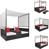 vidaXL Gartenbett mit Baldachin Braun 190×130 cm Poly Rattan - Gartenbetten