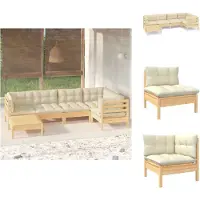vidaXL 6-tlg. Garten-Lounge-Set mit Creme Kissen Massivholz Kiefer - Gartenmöbel-Sets