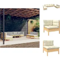 vidaXL 8-tlg. Garten-Lounge-Set mit Creme Kissen Massivholz Kiefer - Gartenmöbel-Sets