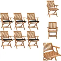 vidaXL Klappbare Gartenstühle mit Kissen 6 Stk. Massivholz Teak - Gartenstühle