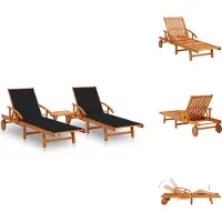 vidaXL Sonnenliegen 2 Stk. mit Tisch und Auflagen Massivholz Akazie - Sonnenliegen