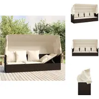 vidaXL Outdoor-Loungebett mit Dach und Kissen Braun Poly Rattan - Sonnenliegen