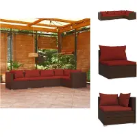 vidaXL 5-tlg. Garten-Lounge-Set mit Kissen Poly Rattan Braun - Gartenmöbel-Sets