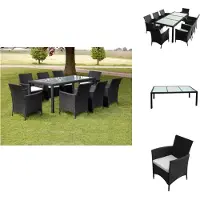 vidaXL 9-tlg. Garten-Essgruppe mit Auflagen Poly Rattan Schwarz - Gartenmöbel-Sets