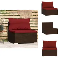 vidaXL Garten-Mittelsofa mit Kissen Braun Poly Rattan - Gartensofaelemente
