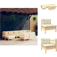 vidaXL 9-tlg. Garten-Lounge-Set mit Creme Kissen Kiefernholz - Gartenmöbel-Sets
