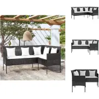 vidaXL Sofa in L-Form mit Kissen Poly Rattan Schwarz - Gartensofas