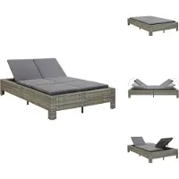 vidaXL 2-Personen-Sonnenliege mit Auflage Grau Poly Rattan - Gartenbetten
