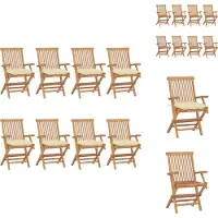 vidaXL Gartenstühle mit Cremeweißen Kissen 8 Stk. Massivholz Teak - Gartenstühle