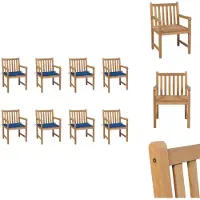 vidaXL Gartenstühle 8 Stk. mit Königsblauen Kissen Teak Massivholz - Gartenstühle