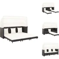 vidaXL Ausziehbares 3-Sitzer-Schlafsofa mit Dach Poly Rattan Schwarz - Gartensofas