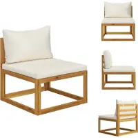 vidaXL Modular-Mittelsofa mit Cremeweißen Kissen Akazie Massivholz - Gartensofaelemente