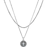KUZZOI Kette mit Anhänger "Halskette Herren Layer Kompass Maritim 925 Silber" Gr. 50, grau, Halsketten, Herren, ohne Stein, Silber 925 (Sterlingsilber), Kette mit Anhänger