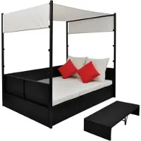 The Living Store Gartenbett mit Baldachin Schwarz 190×130 cm Poly Rattan
