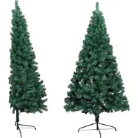 The Living Store Künstlicher Halber Weihnachtsbaum mit Ständer Grün 120 cm PVC