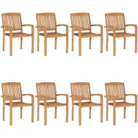 The Living Store Stapelbare Gartenstühle mit Kissen 8 Stk. Massivholz Teak