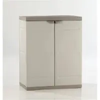 Plastiken TITANIUM Unterschrank mit 2 Türen und Einlegeböden, B 70 x T 44 x H 88 cm, Beige und Taupe, TITANIUM-Serie, Innen/Außen