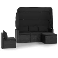 The Living Store 4-tlg. Garten-Sofagarnitur mit Kissen Schwarz Poly Rattan