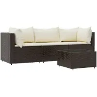 The Living Store 4-tlg. Garten-Lounge-Set mit Kissen Braun Poly Rattan