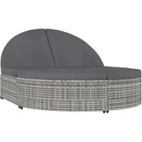 The Living Store Doppel-Sonnenliege mit Kissen Poly Rattan Grau