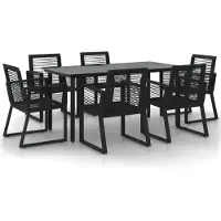 The Living Store 7-tlg. Garten-Essgruppe Schwarz PVC-Rattan