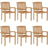 The Living Store Stapelbare Gartenstühle mit Kissen 6 Stk. Massivholz Teak